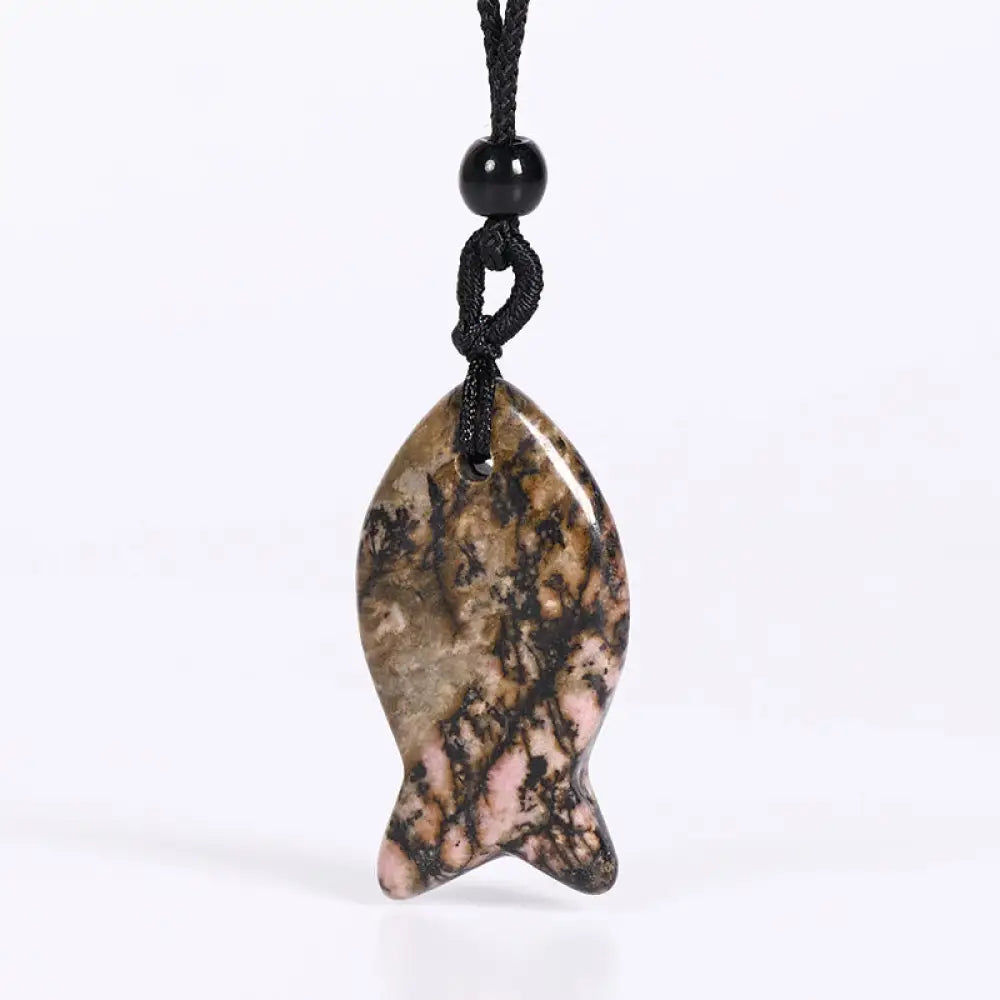 Buddha Stones Koi Fish Pink Crystal Indian Agate Amethyst Topaz Red Jasper Success Warmth Necklace Pendant - BWOOOH