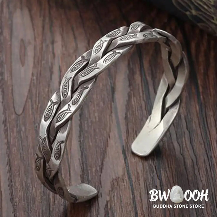 Buddha Stones Koi Fish Twisted Design Luck Wealth Cuff Bracelet Bangle - Koi Fish(Luck♥Prosperity) - Bracelet Bangle