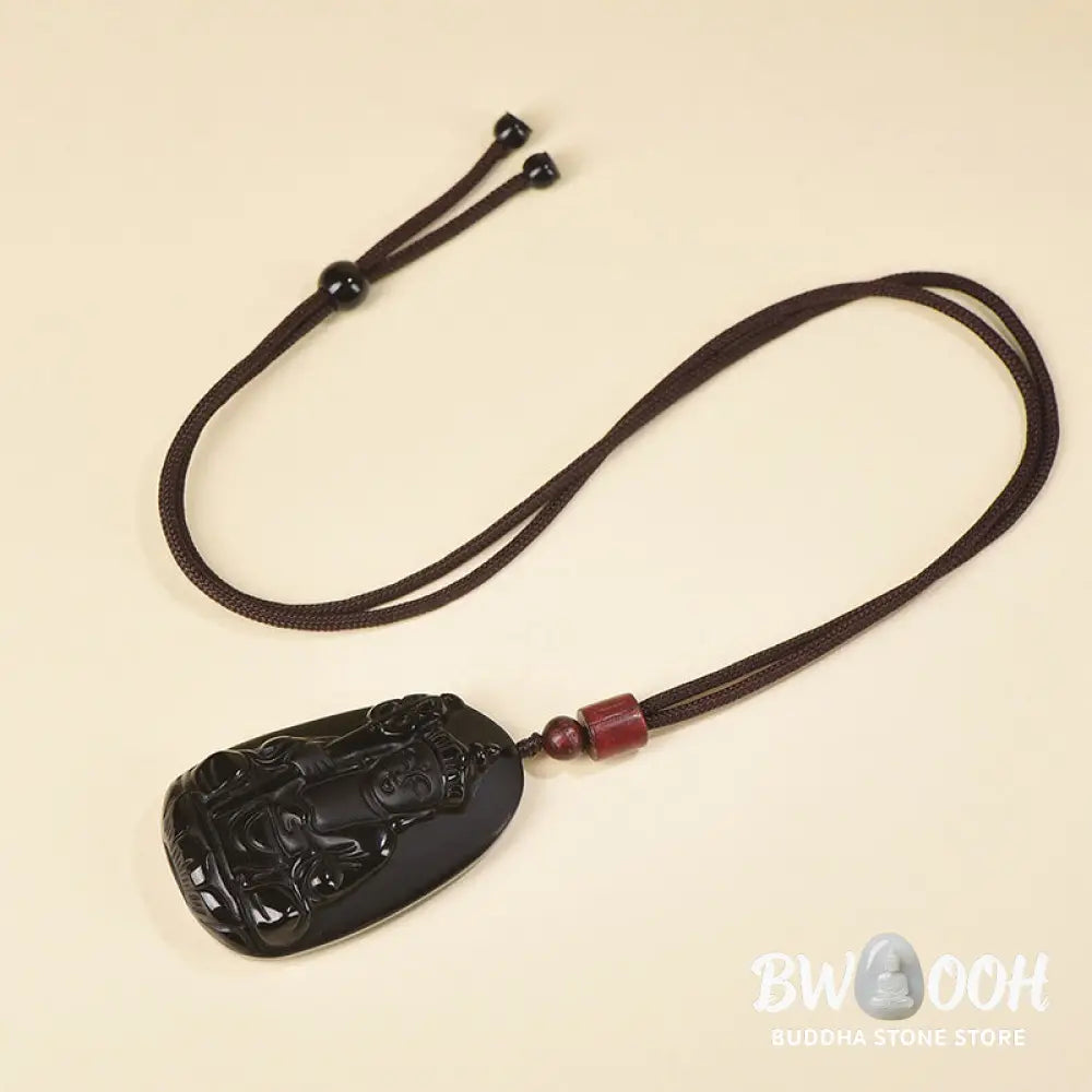 Buddha Stones Ksitigarbha Buddha Pattern Black Obsidian Fulfilment Necklace Pendant - BWOOOH - Necklaces &amp; Pendants