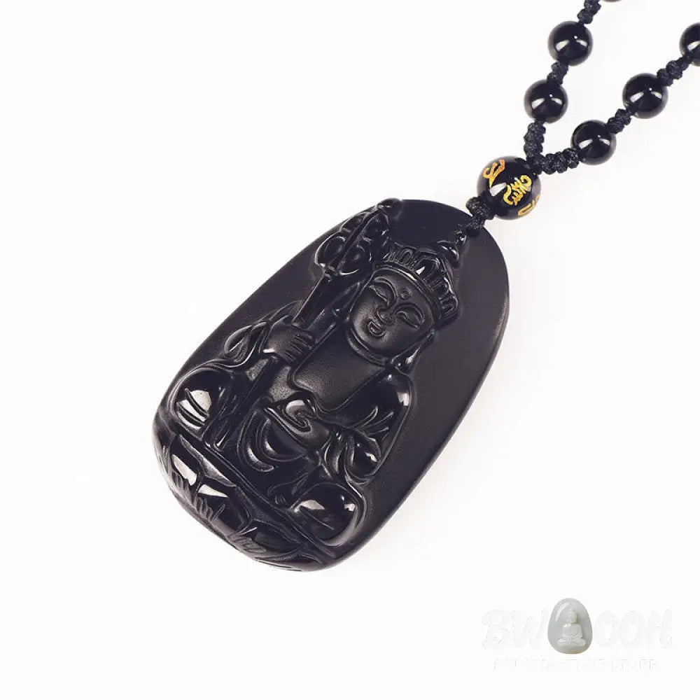 Buddha Stones Ksitigarbha Buddha Pattern Black Obsidian Fulfilment Necklace Pendant - BWOOOH - Necklaces &amp; Pendants