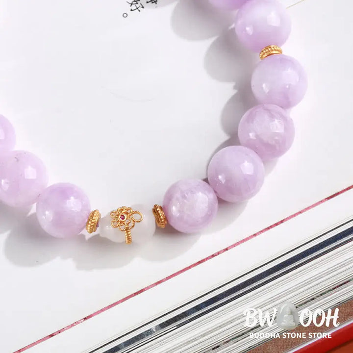 Buddha Stones Kunzite Hetian White Jade Gourd Love Spiritual Growth Bracelet - BWOOOH - Kunzite (Love ♥ Positive)