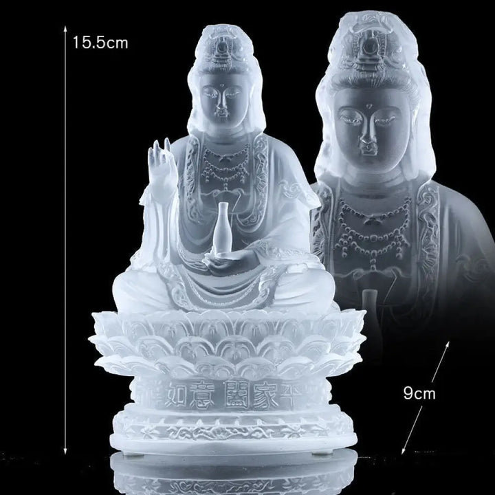 BWOOOH Kwan Yin Avalokitesvara Handmade Figurine Liuli Crystal Art Piece Wealth Statue Home Offering Decoration