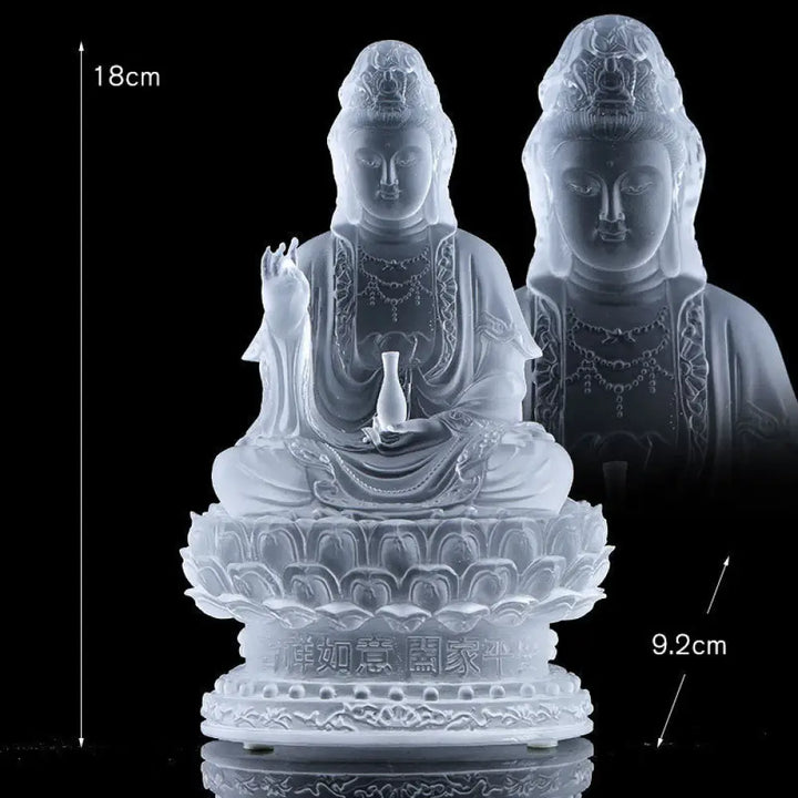 BWOOOH Kwan Yin Avalokitesvara Handmade Figurine Liuli Crystal Art Piece Wealth Statue Home Offering Decoration