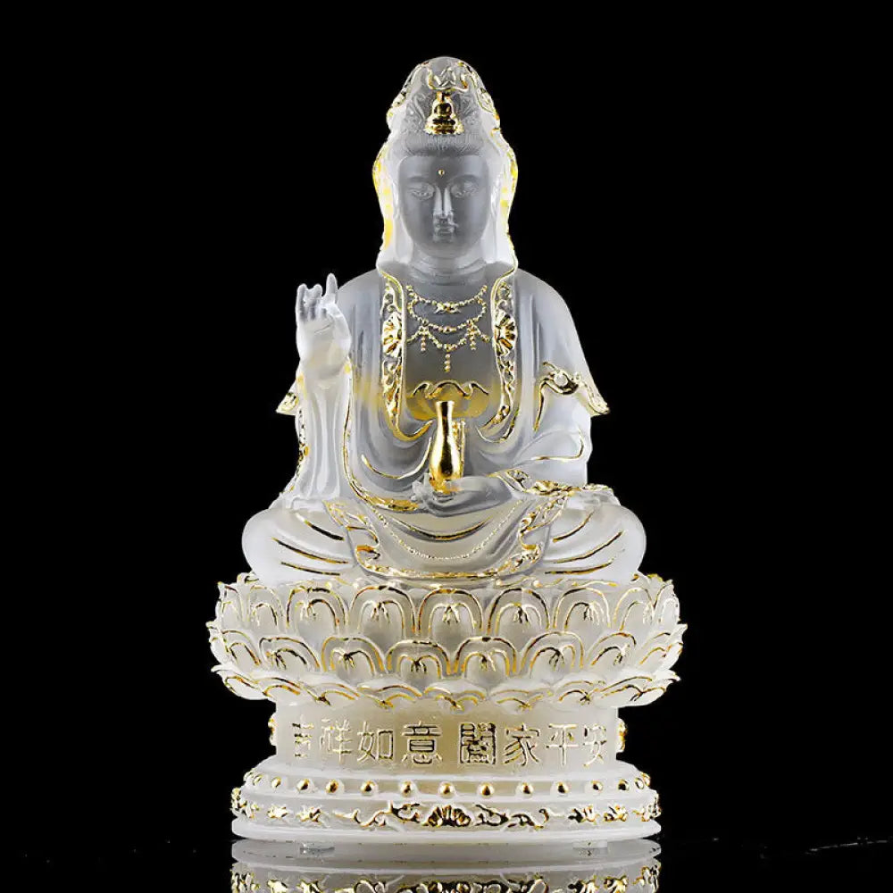 BWOOOH Kwan Yin Avalokitesvara Handmade Figurine Liuli Crystal Art Piece Wealth Statue Home Offering Decoration