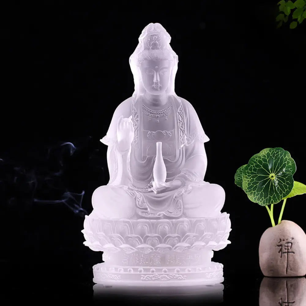 BWOOOH Kwan Yin Avalokitesvara Handmade Figurine Liuli Crystal Art Piece Wealth Statue Home Offering Decoration