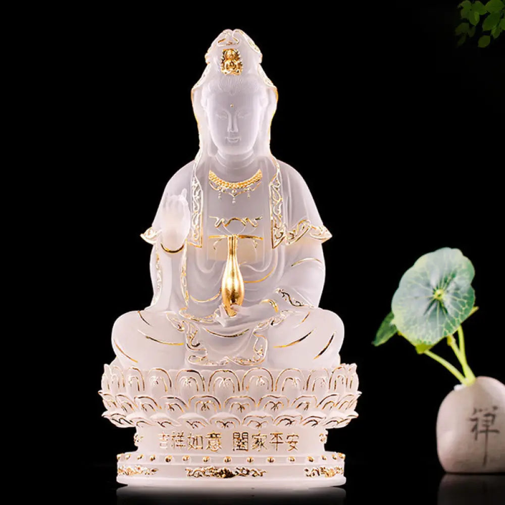 BWOOOH Kwan Yin Avalokitesvara Handmade Figurine Liuli Crystal Art Piece Wealth Statue Home Offering Decoration