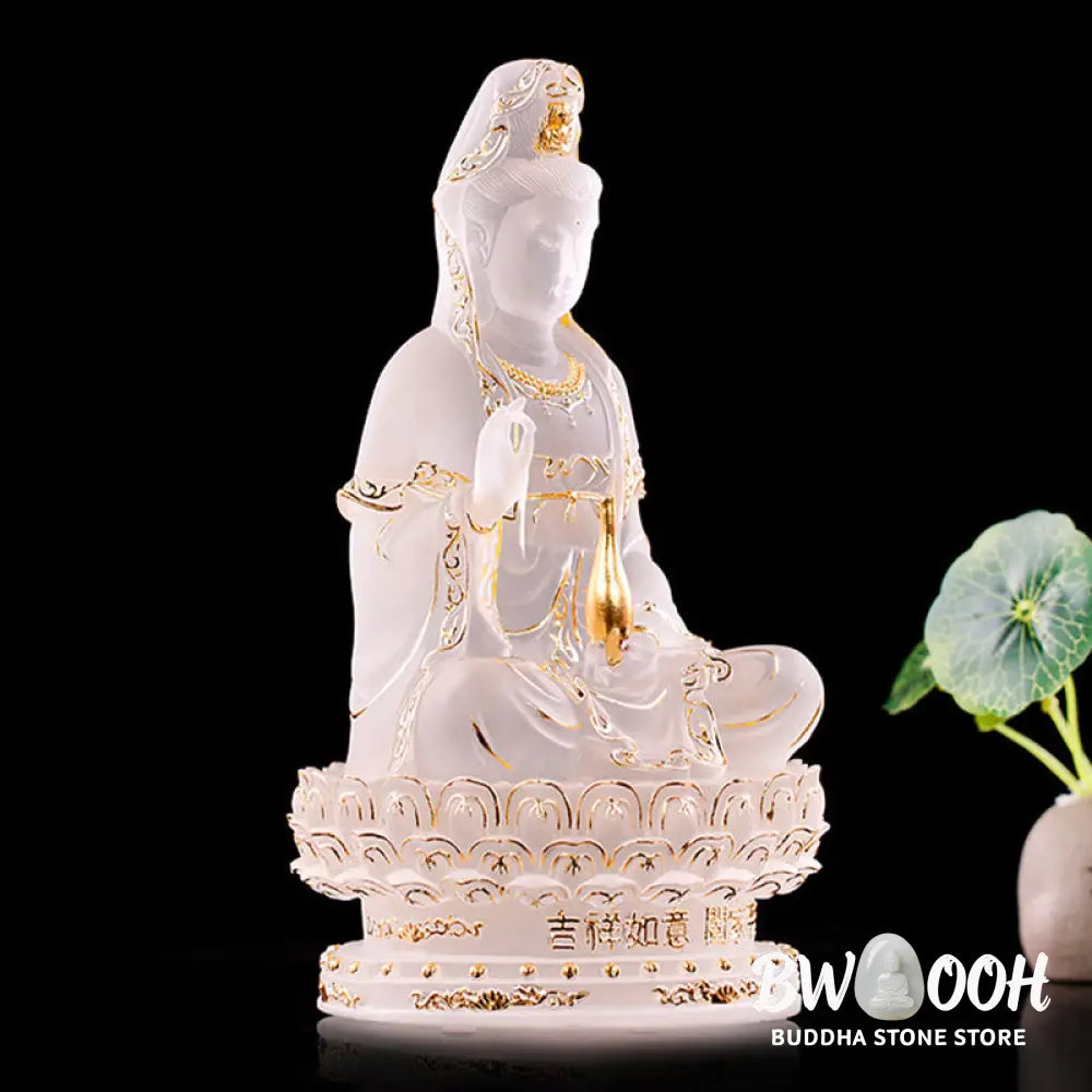 BWOOOH Kwan Yin Avalokitesvara Handmade Figurine Liuli Crystal Art Piece Wealth Statue Home Offering Decoration