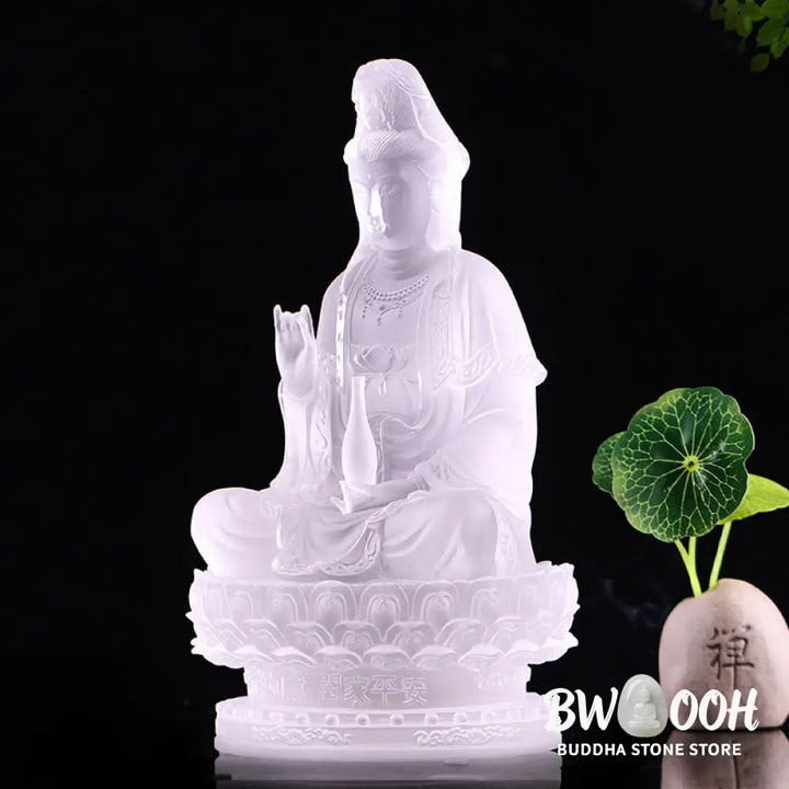 BWOOOH Kwan Yin Avalokitesvara Handmade Figurine Liuli Crystal Art Piece Wealth Statue Home Offering Decoration