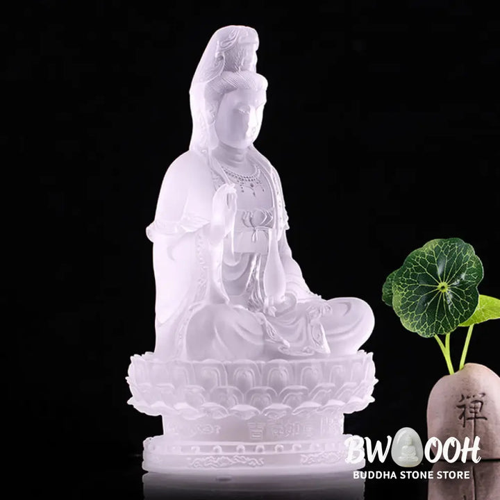 BWOOOH Kwan Yin Avalokitesvara Handmade Figurine Liuli Crystal Art Piece Wealth Statue Home Offering Decoration