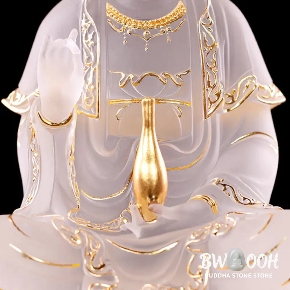 BWOOOH Kwan Yin Avalokitesvara Handmade Figurine Liuli Crystal Art Piece Wealth Statue Home Offering Decoration