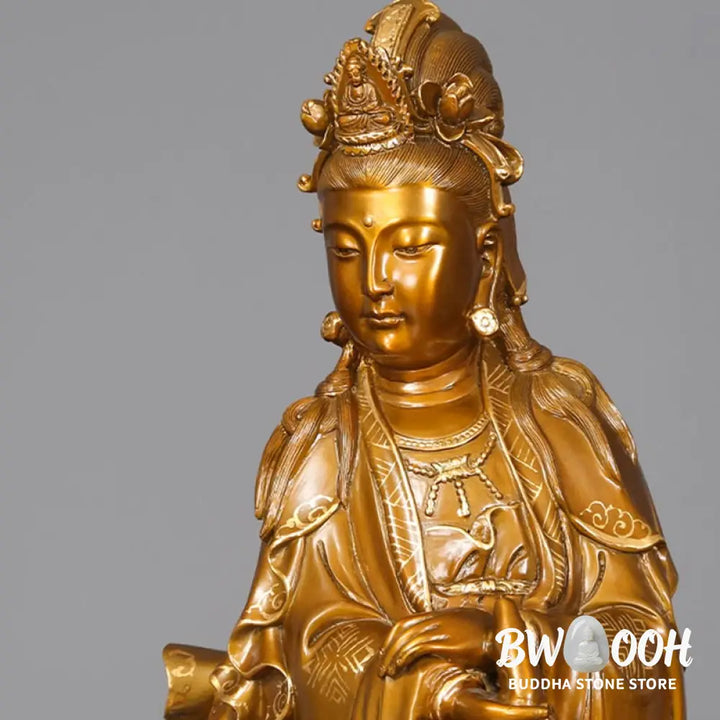 BWOOOH copper Kwan Yin statue - Kwan Yin Avalokitesvara Holding A V