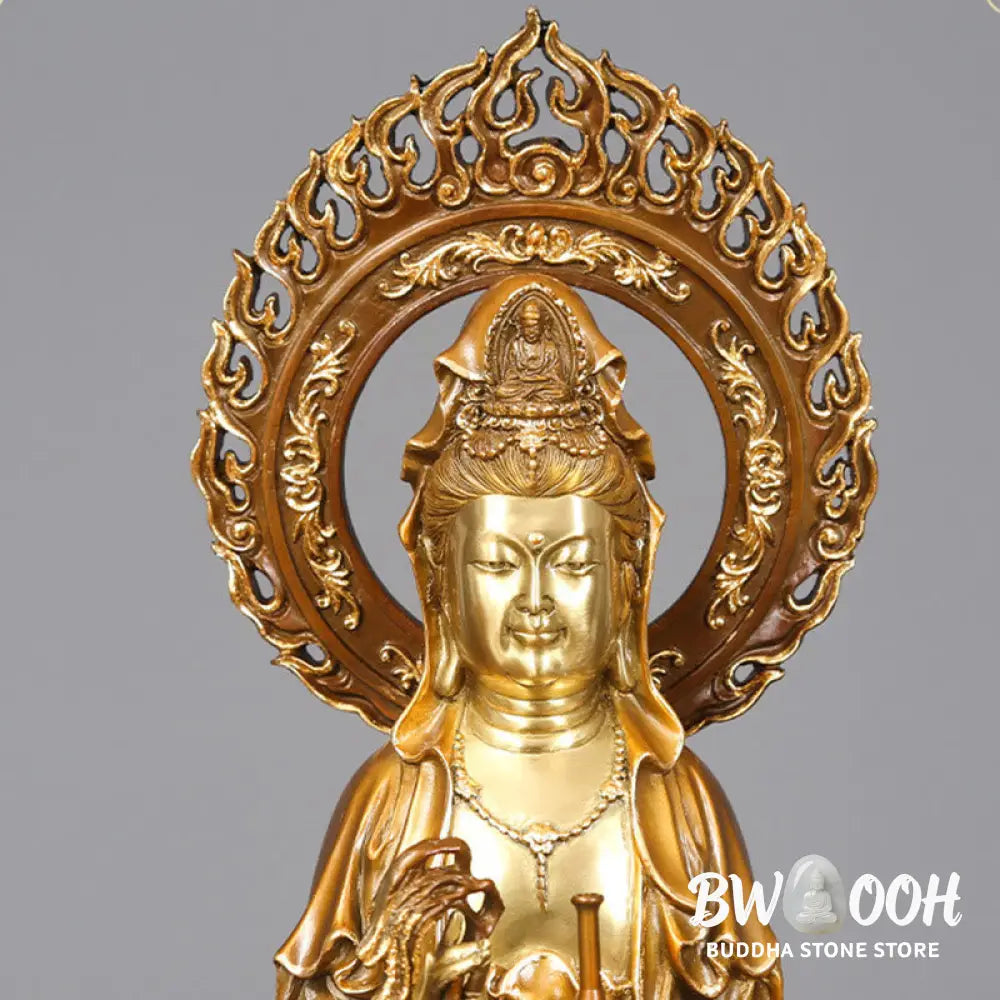 BWOOOH copper Kwan Yin statue - Kwan Yin Avalokitesvara Lotus Aura 