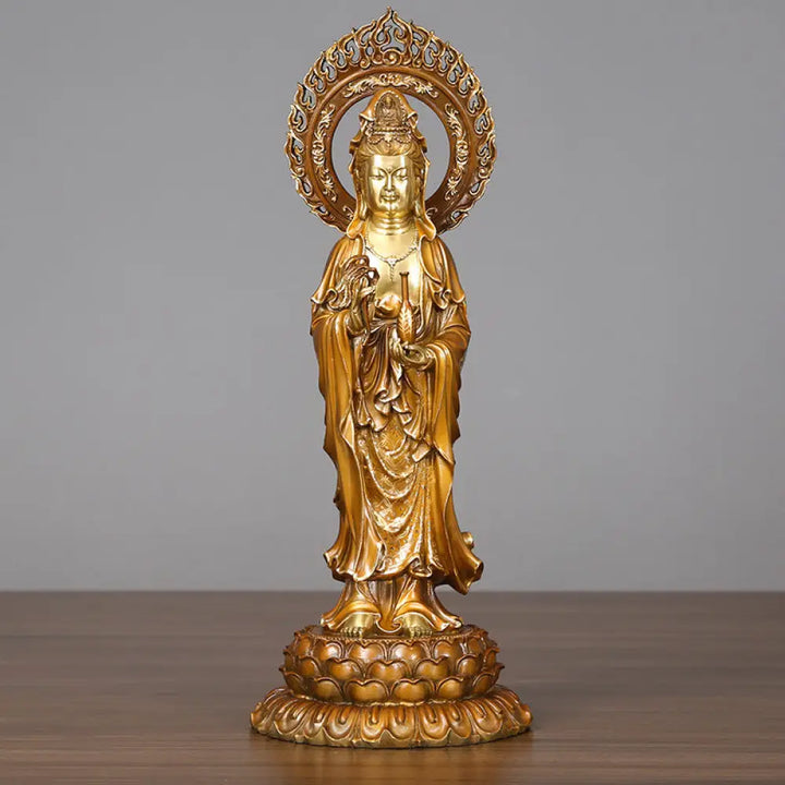 BWOOOH copper Kwan Yin statue - Kwan Yin Avalokitesvara Lotus Aura 