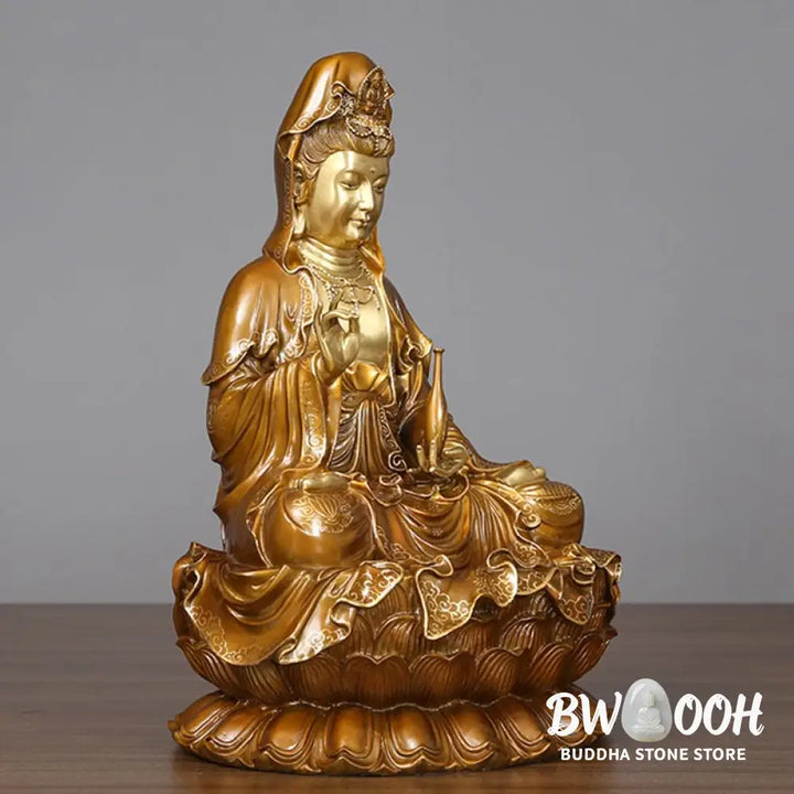 BWOOOH copper Kwan Yin statue - Kwan Yin Avalokitesvara Lotus Sitti