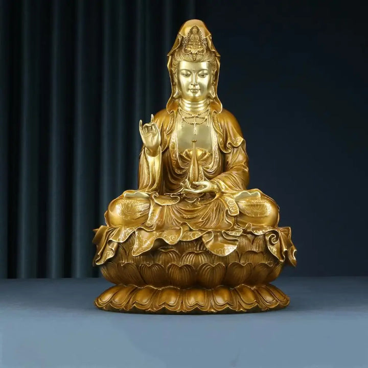 BWOOOH copper Kwan Yin statue - Kwan Yin Avalokitesvara Lotus Sitti