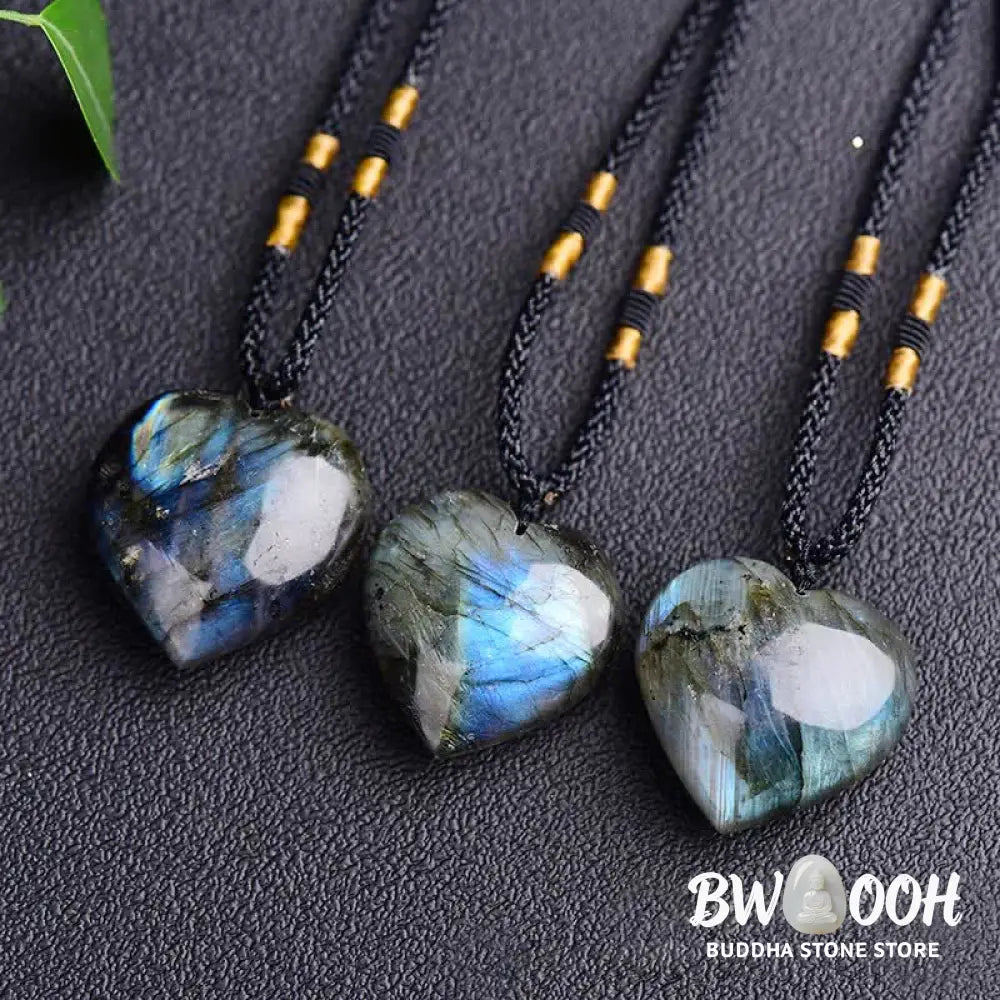 Buddha Stones Labradorite Love Heart Support Necklace Pendant - BWOOOH - Labradorite - Necklaces &amp; Pendants