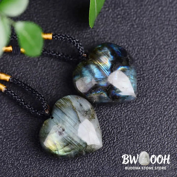 Buddha Stones Labradorite Love Heart Support Necklace Pendant - BWOOOH - Labradorite - Necklaces &amp; Pendants