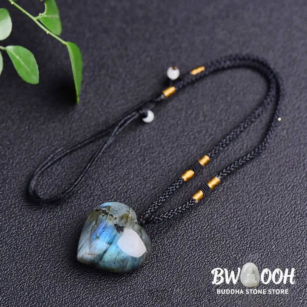 Buddha Stones Labradorite Love Heart Support Necklace Pendant - BWOOOH - Labradorite - Necklaces &amp; Pendants
