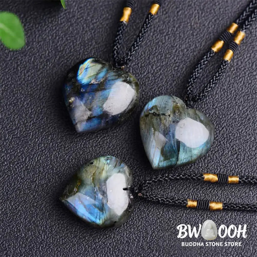 Buddha Stones Labradorite Love Heart Support Necklace Pendant - BWOOOH - Labradorite - Necklaces &amp; Pendants