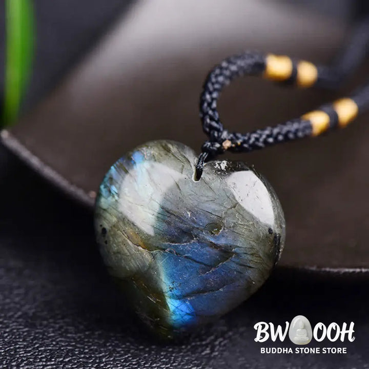 Buddha Stones Labradorite Love Heart Support Necklace Pendant - BWOOOH - Labradorite - Necklaces &amp; Pendants