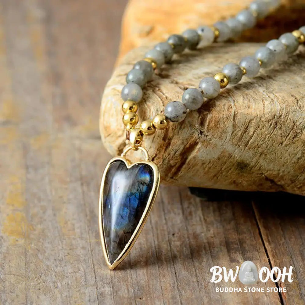 Buddha Stones Labradorite Support Healing Beaded Necklace Pendant - BWOOOH - Labradorite - Necklaces &amp; Pendants