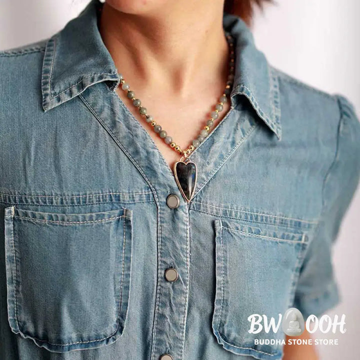 Buddha Stones Labradorite Support Healing Beaded Necklace Pendant - BWOOOH - Labradorite - Necklaces &amp; Pendants