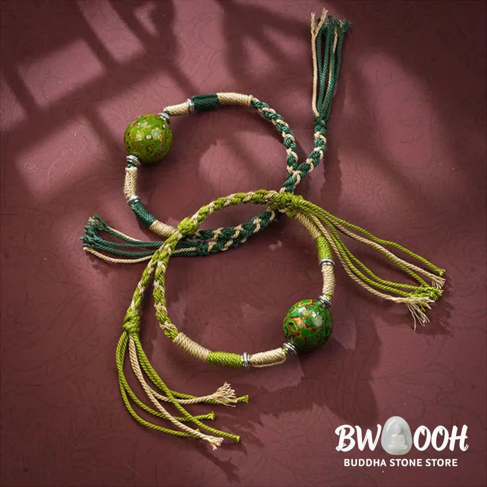 Buddha Stones Lacquer Craft Bead Multicolored Braided String Bracelet - Bracelet
