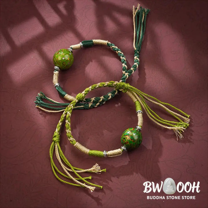 Buddha Stones Lacquer Craft Bead Multicolored Braided String Bracelet - Bracelet