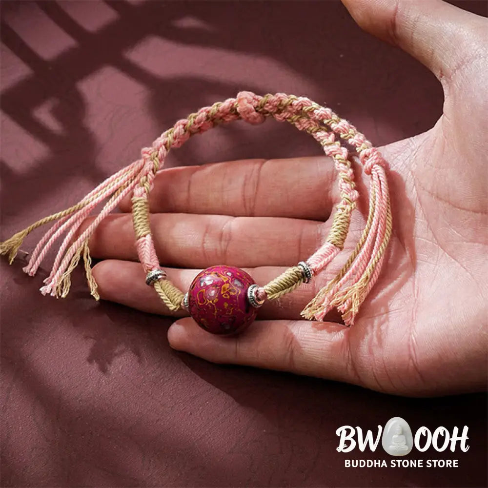 Buddha Stones Lacquer Craft Bead Multicolored Braided String Bracelet - Bracelet