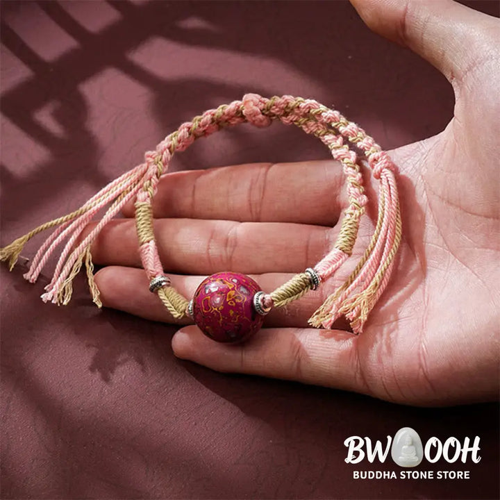 Buddha Stones Lacquer Craft Bead Multicolored Braided String Bracelet - Bracelet