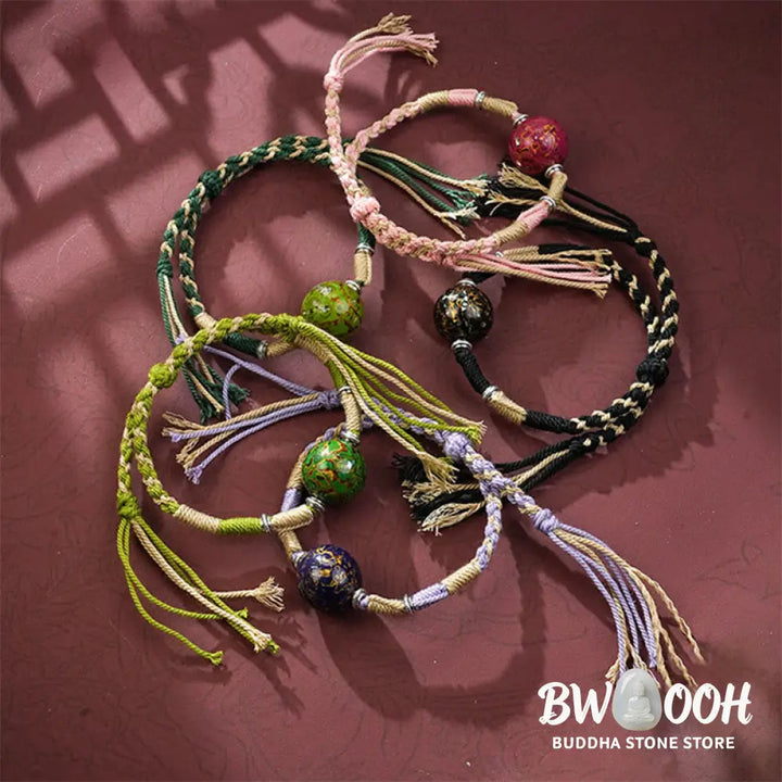 Buddha Stones Lacquer Craft Bead Multicolored Braided String Bracelet - Bracelet