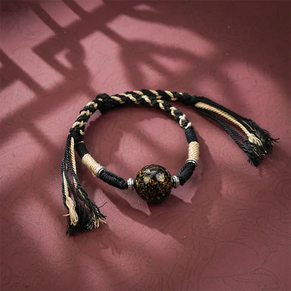 Buddha Stones Lacquer Craft Bead Multicolored Braided String Bracelet - Black - Bracelet