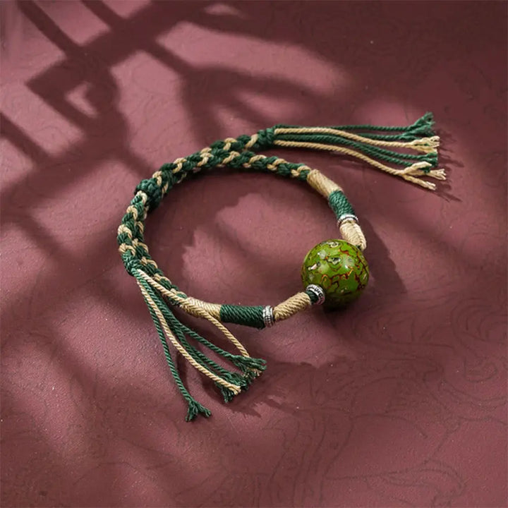 Buddha Stones Lacquer Craft Bead Multicolored Braided String Bracelet - DarkGreen - Bracelet