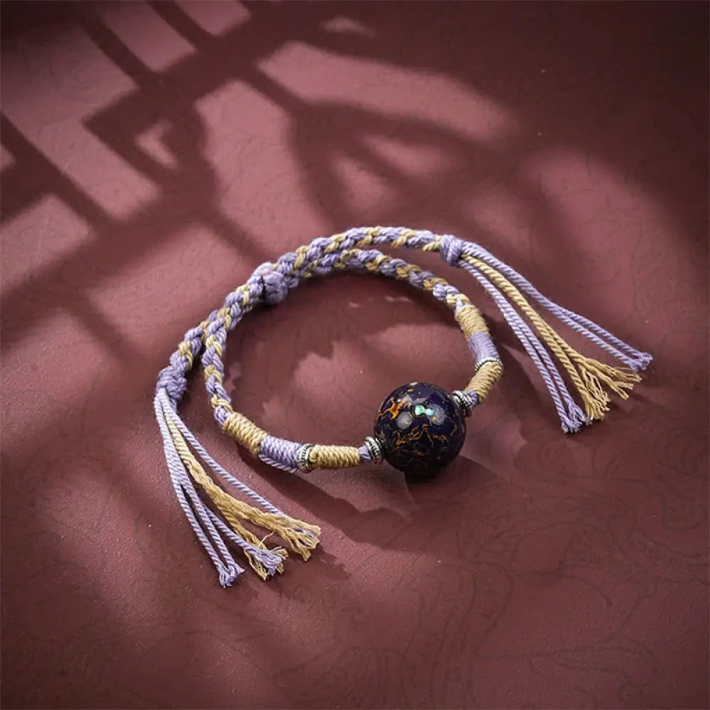 Buddha Stones Lacquer Craft Bead Multicolored Braided String Bracelet - Lavender - Bracelet