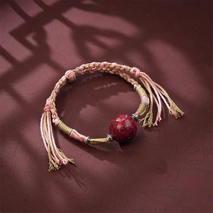 Buddha Stones Lacquer Craft Bead Multicolored Braided String Bracelet - LightPink - Bracelet