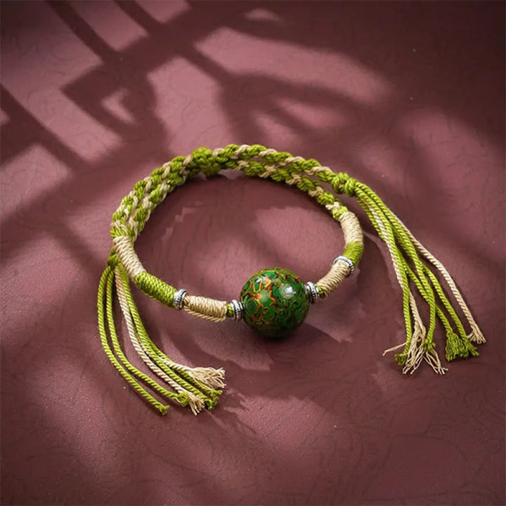 Buddha Stones Lacquer Craft Bead Multicolored Braided String Bracelet - YellowGreen - Bracelet