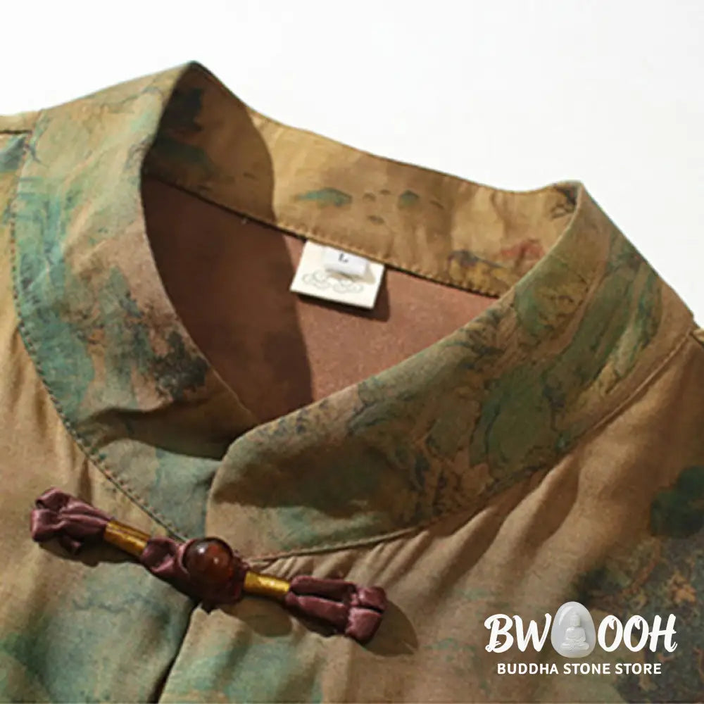 Buddha Stones Landscape Chinese Dragon Pattern Chinese Three Quarter Sleeve Shirt Men T-shirt - T-shirt