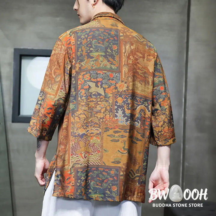 Buddha Stones Landscape Chinese Dragon Pattern Chinese Three Quarter Sleeve Shirt Men T-shirt - T-shirt