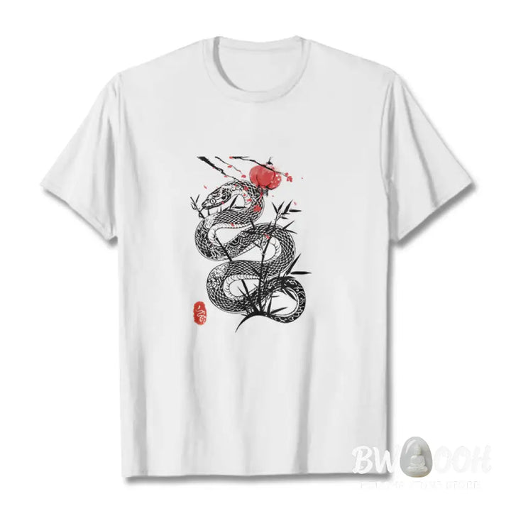 Buddha Stones Lantern Bamboo Leaves Snake Design Cotton Tee T-shirt - T-Shirts
