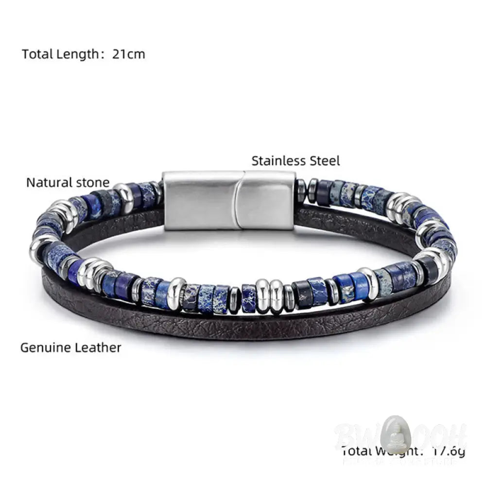 Buddha Stones Lapis Lazuli Tiger Eye Bead Balance Leather Bracelet - Bracelet