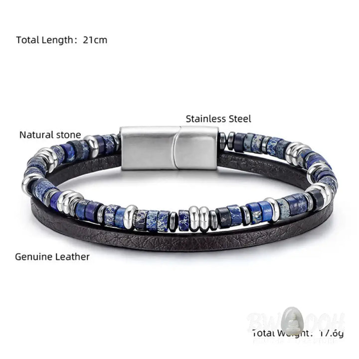 Buddha Stones Lapis Lazuli Tiger Eye Bead Balance Leather Bracelet - Bracelet