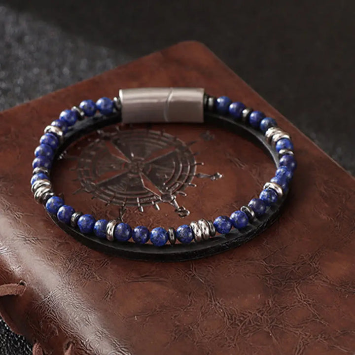 Buddha Stones Lapis Lazuli Tiger Eye Bead Balance Leather Bracelet - Bracelet