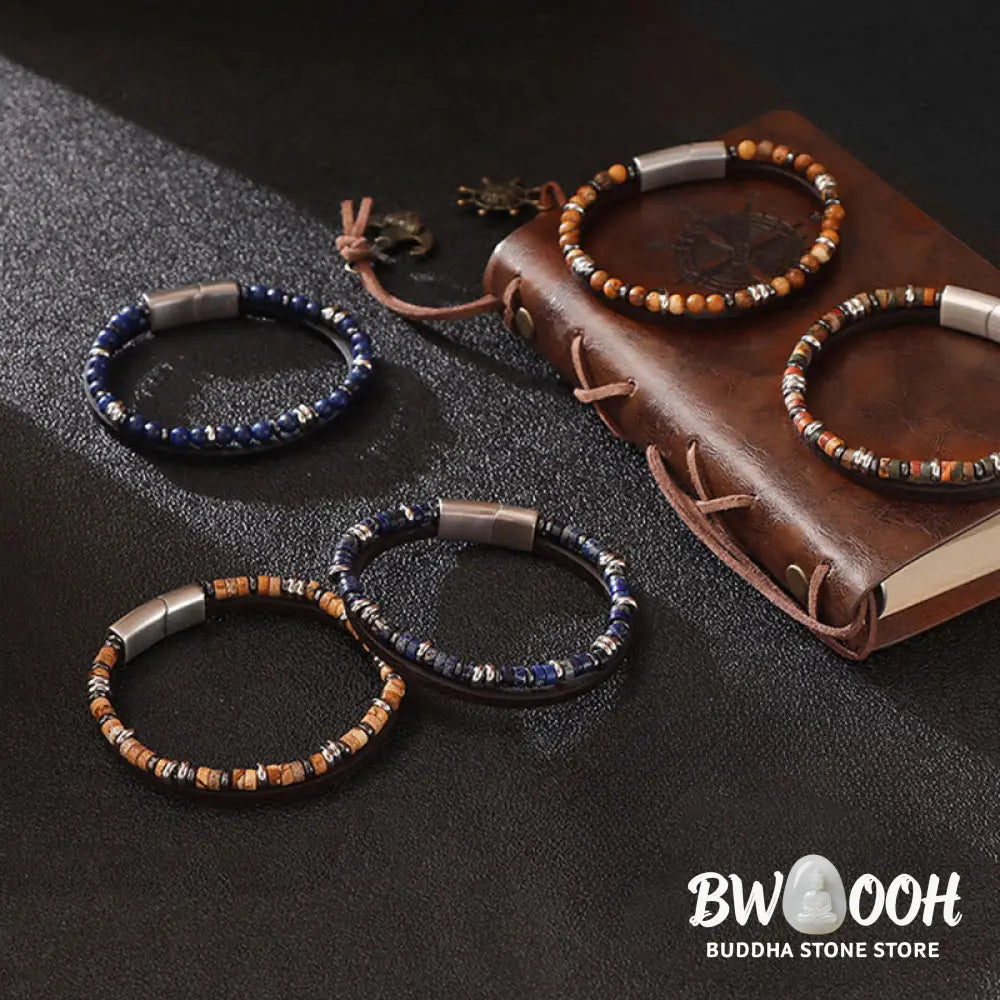 Buddha Stones Lapis Lazuli Tiger Eye Bead Balance Leather Bracelet - Bracelet