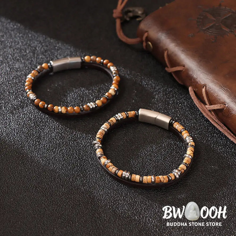Buddha Stones Lapis Lazuli Tiger Eye Bead Balance Leather Bracelet - Bracelet