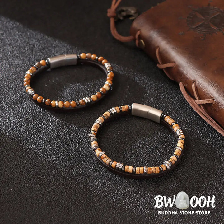 Buddha Stones Lapis Lazuli Tiger Eye Bead Balance Leather Bracelet - Bracelet