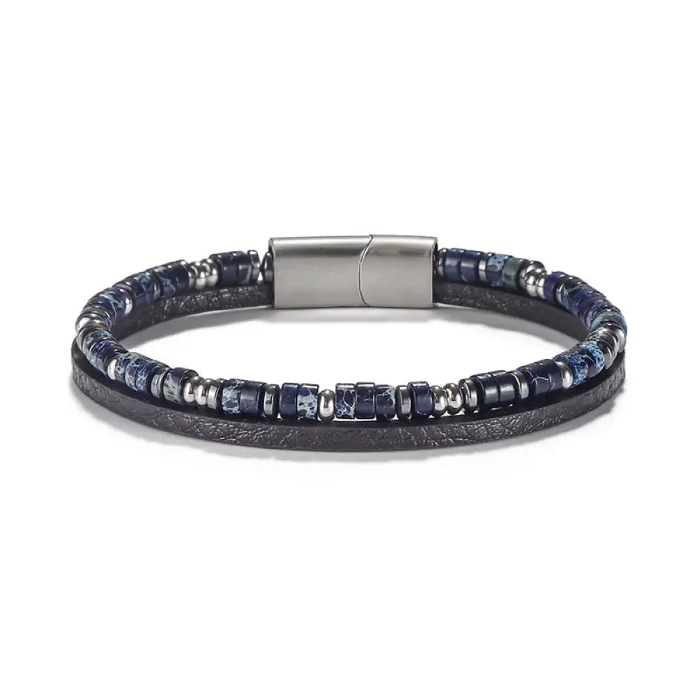 Buddha Stones Lapis Lazuli Tiger Eye Bead Balance Leather Bracelet - Lapis Lazuli(Wrist Circumference: 18-19cm)