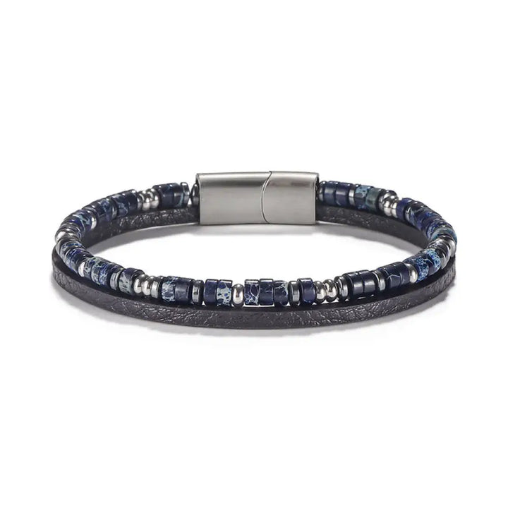 Buddha Stones Lapis Lazuli Tiger Eye Bead Balance Leather Bracelet - Lapis Lazuli(Wrist Circumference: 18-19cm)