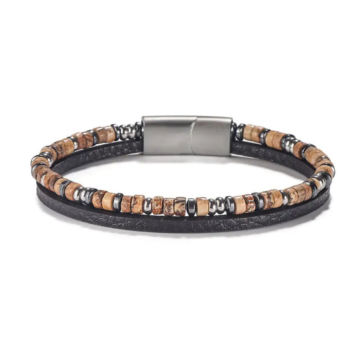 Buddha Stones Lapis Lazuli Tiger Eye Bead Balance Leather Bracelet - Tiger Eye(Wrist Circumference: 18-19cm) / Rondelle