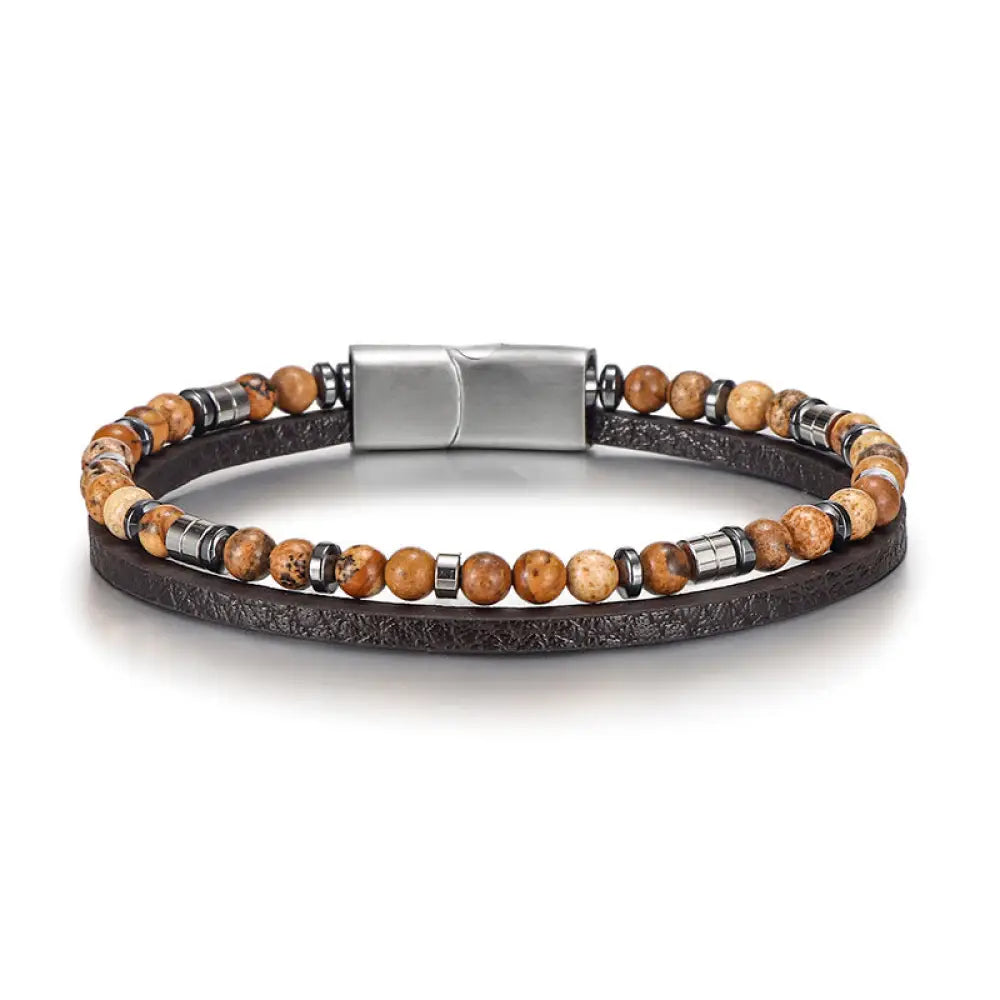 Buddha Stones Lapis Lazuli Tiger Eye Bead Balance Leather Bracelet - Tiger Eye(Wrist Circumference: 18-19cm) / Round