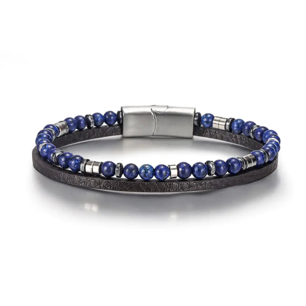 Buddha Stones Lapis Lazuli Tiger Eye Bead Balance Leather Bracelet - Lapis Lazuli(Wrist Circumference: 18-19cm) / Round